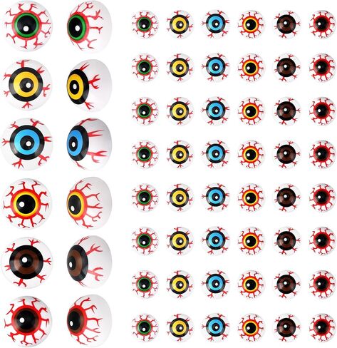 BOXOB 48pcs Semicircle Halloween Eyeballs, Plastic Halloween Scary Fake Eyeballs Realistic Bloodshot Eyeball for DIY Crafts Party Decor Doll Accessories in Saudi Arabia