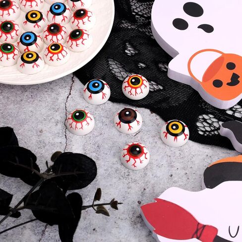 BOXOB 48pcs Semicircle Halloween Eyeballs, Plastic Halloween Scary Fake Eyeballs Realistic Bloodshot Eyeball for DIY Crafts Party Decor Doll Accessories in Saudi Arabia
