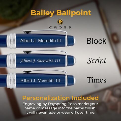 Dayspring Pens Personalized Cross Bailey Medalist Ballpoint Pen - Chrome with Gold Trim | Luxury Engraved Pen, Customized Pens for Men, Women, Executive Business Milestone or Graduation Gift-Black Ink in Kuwait