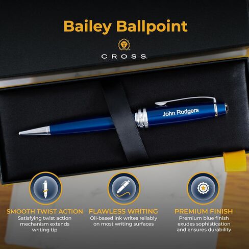 Dayspring Pens Personalized Cross Bailey Medalist Ballpoint Pen - Chrome with Gold Trim | Luxury Engraved Pen, Customized Pens for Men, Women, Executive Business Milestone or Graduation Gift-Black Ink in Kuwait