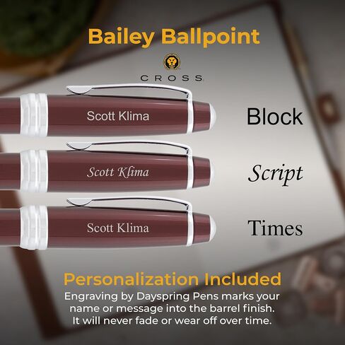 Dayspring Pens Personalized Cross Bailey Medalist Ballpoint Pen - Chrome with Gold Trim | Luxury Engraved Pen, Customized Pens for Men, Women, Executive Business Milestone or Graduation Gift-Black Ink in Kuwait