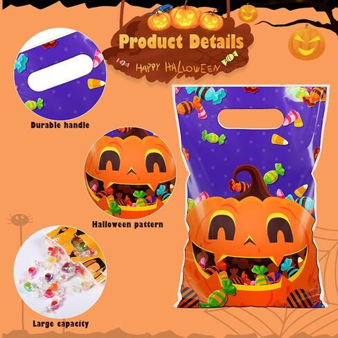 Pasimy 100 PCS Halloween Treat Acags Bulk Halloween Plastic Gift Facs with Handles Candy Bag Barty Goodie Bag for Party Decorations Forevors Favors in Saudi Arabia