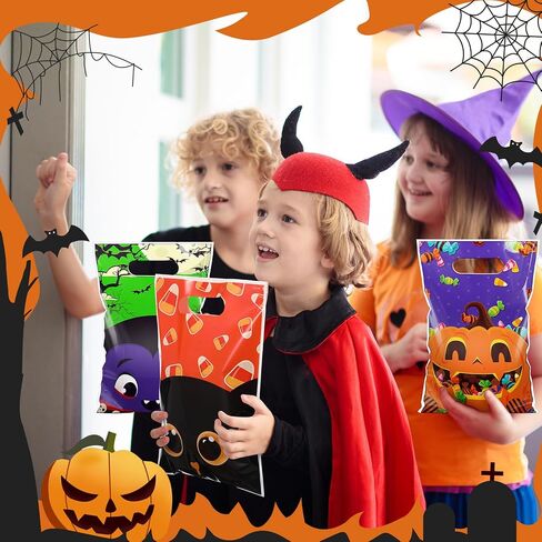 Pasimy 100 PCS Halloween Treat Acags Bulk Halloween Plastic Gift Facs with Handles Candy Bag Barty Goodie Bag for Party Decorations Forevors Favors in Saudi Arabia