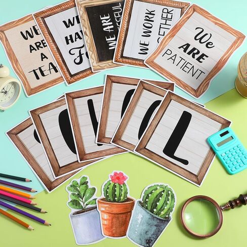 Funrous Bookshelf Bulletin Board Set Plant Motivational Classroom Decor Library Bulletin Board Succulent Cactus Cutouts Greenery Border Trim for Back to School Preschool Elementary Wall Door Supplies in Saudi Arabia