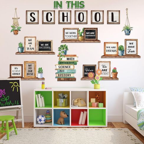 Funrous Bookshelf Bulletin Board Set Plant Motivational Classroom Decor Library Bulletin Board Succulent Cactus Cutouts Greenery Border Trim for Back to School Preschool Elementary Wall Door Supplies in Saudi Arabia