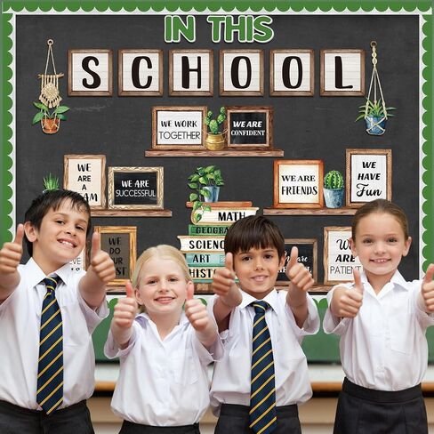 Funrous Bookshelf Bulletin Board Set Plant Motivational Classroom Decor Library Bulletin Board Succulent Cactus Cutouts Greenery Border Trim for Back to School Preschool Elementary Wall Door Supplies in Saudi Arabia