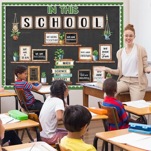 Funrous Bookshelf Bulletin Board Set Plant Motivational Classroom Decor Library Bulletin Board Succulent Cactus Cutouts Greenery Border Trim for Back to School Preschool Elementary Wall Door Supplies in Saudi Arabia