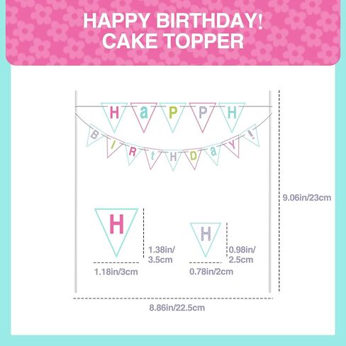 Happy Birthday Cake Topper – Macaron Color Double-Layer Mini Banner for Birthday Cake Decorations, Pre-Strung Party Cake Bunting Topper for Kids and Adults in Saudi Arabia