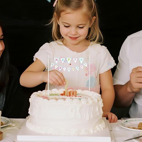 Happy Birthday Cake Topper – Macaron Color Double-Layer Mini Banner for Birthday Cake Decorations, Pre-Strung Party Cake Bunting Topper for Kids and Adults in Saudi Arabia