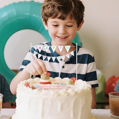 Happy Birthday Cake Topper – Macaron Color Double-Layer Mini Banner for Birthday Cake Decorations, Pre-Strung Party Cake Bunting Topper for Kids and Adults in Saudi Arabia
