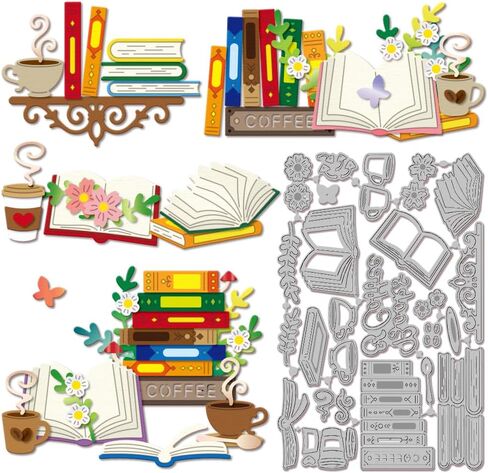 GLOBLELAND Books Flowers Cutting Dies for DIY Scrapbooking Metal Coffee Cut Dies Die Cuts for Card Making Embossing Photo Album Craft Decor in Saudi Arabia