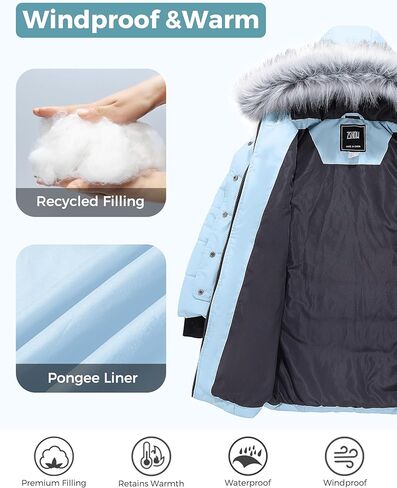 ZSHOW Girls' Long Winter Coat Parka Water Resistant Warm Puffer Jacket in Kuwait