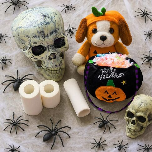 Amylove 5 Pcs Halloween Mummy Dog Costume Set Include 4 Mummy Bandage Wrap and 1 Pumpkin Candy Bag Halloween Pet Cosplay Costume Adhesive Stretch Gauze Bandage with Trick or Treat Bucket for Pets in Saudi Arabia