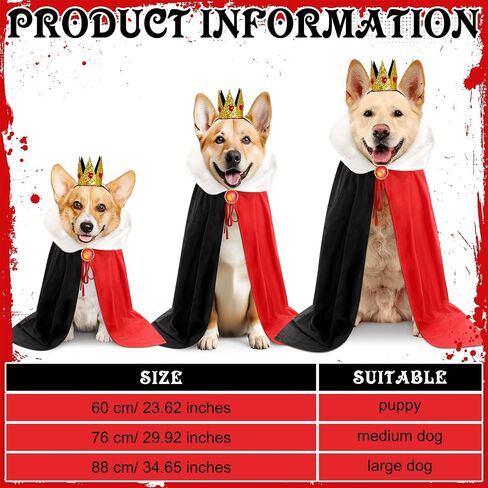 Halloween Dog Queen Costume Set Red Black Cape with Crown Brooch Large Medium Small Dog Outfit for Party Cosplay in Saudi Arabia