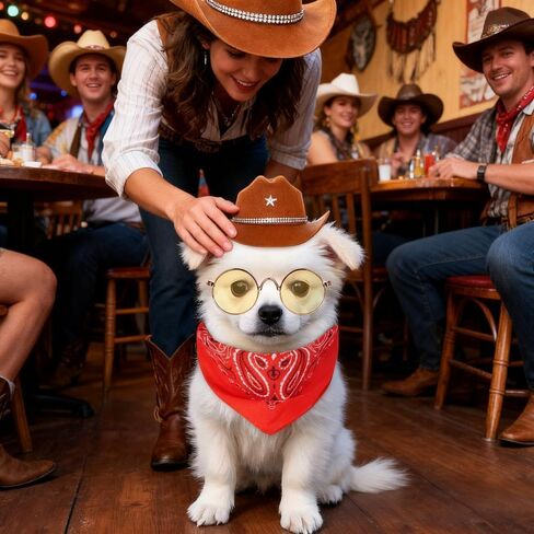 مجموعة أزياء رعاة البقر للكلاب Cat Pet Mini Cowboy Hat نظارة شمسية مع Bandana لـ Halloween Holiday Party Cosplay (Brown) in Kuwait
