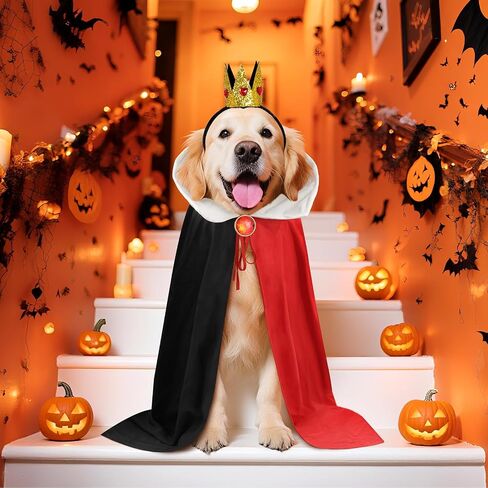 Halloween Dog Queen Costume Set Red Black Cape with Crown Brooch Large Medium Small Dog Outfit for Party Cosplay in Saudi Arabia