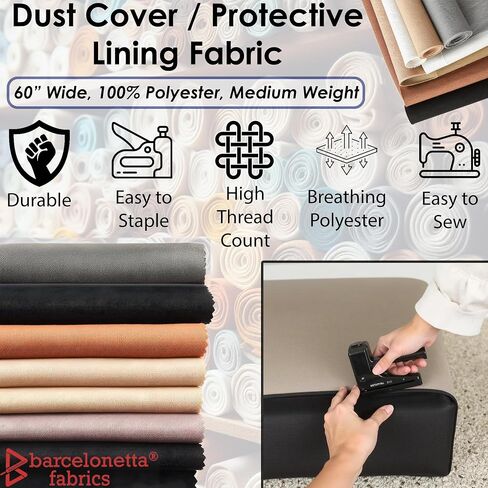 Barcelonetta | Dust Cover Fabric | 60" Wide | Easy to Staple | Replacement for Furniture Underside, Bookbinding, Lining | Medium Weight, Breathing | Upholstery Backing (Black, 1 Yard) in Kuwait