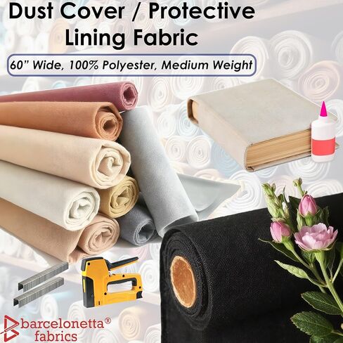 Barcelonetta | Dust Cover Fabric | 60" Wide | Easy to Staple | Replacement for Furniture Underside, Bookbinding, Lining | Medium Weight, Breathing | Upholstery Backing (Black, 1 Yard) in Kuwait