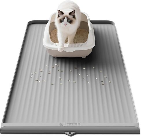 Cat Litter Mat 36x24 Inch, Silicone Litter Box Mat with Raised Edge and Diversion Groove, Waterproof Litter Trapping Mat, Easy to Clean Cat Mat for Litter Box, Grey in Saudi Arabia