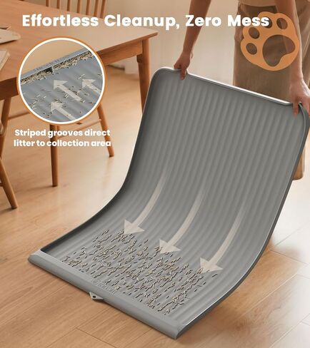 Cat Litter Mat 36x24 Inch, Silicone Litter Box Mat with Raised Edge and Diversion Groove, Waterproof Litter Trapping Mat, Easy to Clean Cat Mat for Litter Box, Grey in Saudi Arabia
