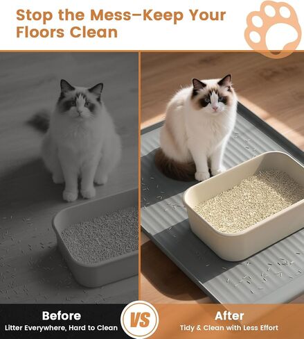 Cat Litter Mat 36x24 Inch, Silicone Litter Box Mat with Raised Edge and Diversion Groove, Waterproof Litter Trapping Mat, Easy to Clean Cat Mat for Litter Box, Grey in Saudi Arabia