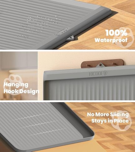 Cat Litter Mat 36x24 Inch, Silicone Litter Box Mat with Raised Edge and Diversion Groove, Waterproof Litter Trapping Mat, Easy to Clean Cat Mat for Litter Box, Grey in Saudi Arabia