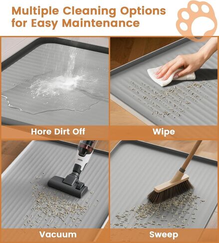 Cat Litter Mat 36x24 Inch, Silicone Litter Box Mat with Raised Edge and Diversion Groove, Waterproof Litter Trapping Mat, Easy to Clean Cat Mat for Litter Box, Grey in Saudi Arabia