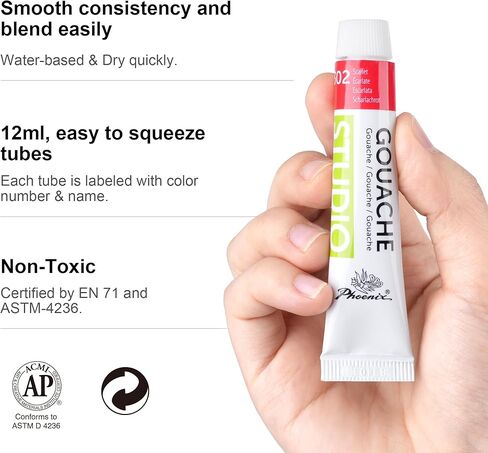 PHOENIX Gouache Paint Tubes - 24x12ml / 0.4 Fl Oz Non-Toxic Gouache Painting Supplies Art Paints Set for Adults, Beginners, Students in Saudi Arabia