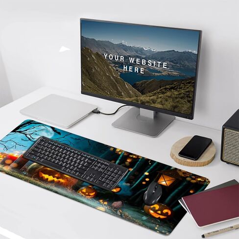 المكتب حصيرة هالوين القرع على دارك غابة مكتب لوحة كبيرة من لوحة الماوس mousepad الموسعة XXL لوحة المفاتيح وسادة 35.4 × 15.7 in Kuwait