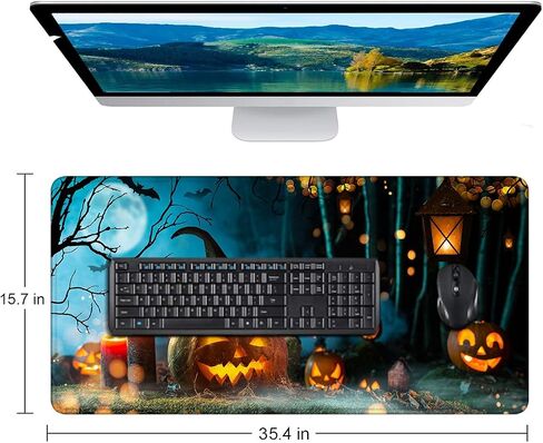 المكتب حصيرة هالوين القرع على دارك غابة مكتب لوحة كبيرة من لوحة الماوس mousepad الموسعة XXL لوحة المفاتيح وسادة 35.4 × 15.7 in Kuwait