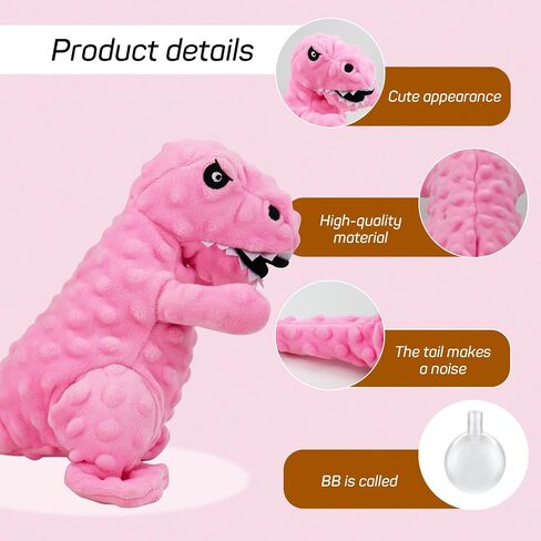 Andiker Dog Squeaky Toys, 8.66 in Plush Dogs Toy Soft Dogs Chew Toys in Dinosaur Shape for Chewing Biting Stuffed Dog Toys with a 3.93 in Squeaker and Crinkle Paper for All Puppy (Pink) in Saudi Arabia