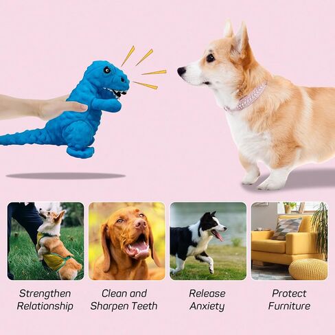 Andiker Dog Squeaky Toys, 8.66 in Plush Dogs Toy Soft Dogs Chew Toys in Dinosaur Shape for Chewing Biting Stuffed Dog Toys with a 3.93 in Squeaker and Crinkle Paper for All Puppy (Pink) in Saudi Arabia