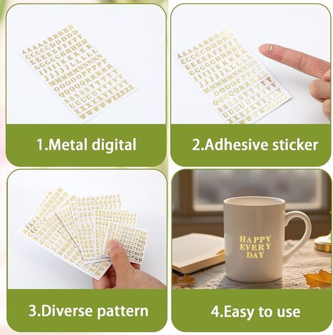21 Sheets Small Letter Stickers, Tiny Glitter Gold Alphabet Stickers Alloy Self Adhesive Mini Gold Number Sticker Mini Letter Sticker Small Letters for Scrapbooking Nails Manicure DIY Crafts in Saudi Arabia