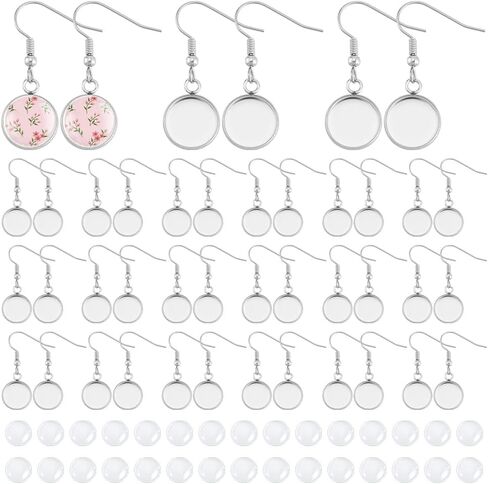 UNICRAFTALE 40Sets 80pcs Blank Dome Bezel Tray Dangle Earrings Tray 10mm Stainless Steel Flat Round Dangle Earring Making Kits with Transparent Glass Cabochon Settings Ear Hooks for Jewelry Making in Saudi Arabia