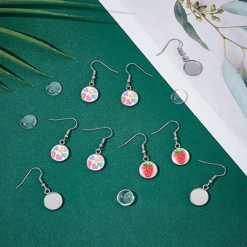 UNICRAFTALE 40Sets 80pcs Blank Dome Bezel Tray Dangle Earrings Tray 10mm Stainless Steel Flat Round Dangle Earring Making Kits with Transparent Glass Cabochon Settings Ear Hooks for Jewelry Making in Saudi Arabia