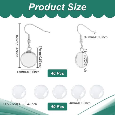 UNICRAFTALE 40Sets 80pcs Blank Dome Bezel Tray Dangle Earrings Tray 10mm Stainless Steel Flat Round Dangle Earring Making Kits with Transparent Glass Cabochon Settings Ear Hooks for Jewelry Making in Saudi Arabia