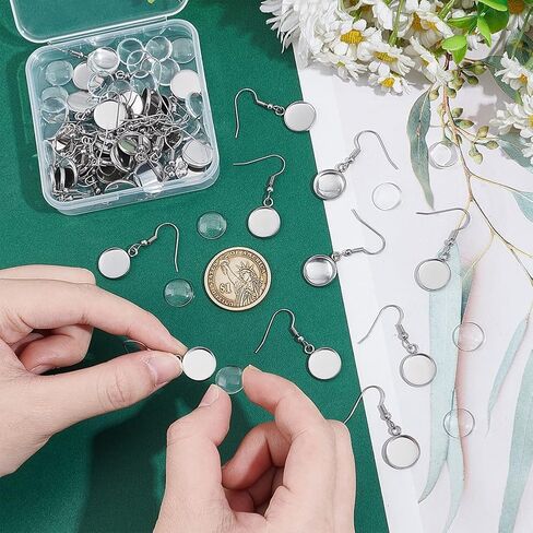 UNICRAFTALE 40Sets 80pcs Blank Dome Bezel Tray Dangle Earrings Tray 10mm Stainless Steel Flat Round Dangle Earring Making Kits with Transparent Glass Cabochon Settings Ear Hooks for Jewelry Making in Saudi Arabia