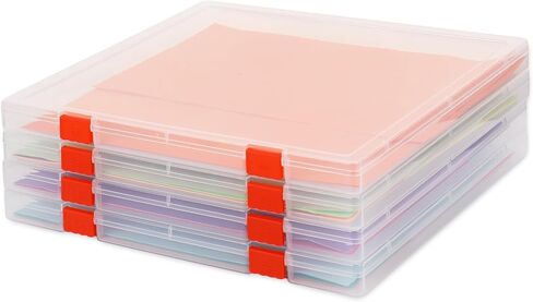 Scrapbook Paper Storage Box 12.7 x 12.4 x 1 Inch Clear Plastic Organizer for Craft Letter Paper Cardstock Documents Office School Supplies, 4 Pack in Saudi Arabia