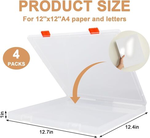 Scrapbook Paper Storage Box 12.7 x 12.4 x 1 Inch Clear Plastic Organizer for Craft Letter Paper Cardstock Documents Office School Supplies, 4 Pack in Saudi Arabia