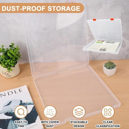 Scrapbook Paper Storage Box 12.7 x 12.4 x 1 Inch Clear Plastic Organizer for Craft Letter Paper Cardstock Documents Office School Supplies, 4 Pack in Saudi Arabia