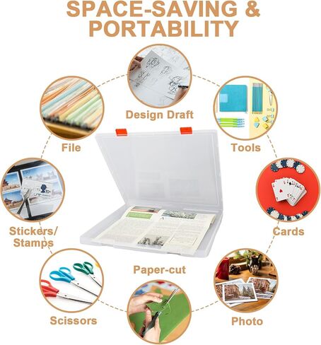 Scrapbook Paper Storage Box 12.7 x 12.4 x 1 Inch Clear Plastic Organizer for Craft Letter Paper Cardstock Documents Office School Supplies, 4 Pack in Saudi Arabia