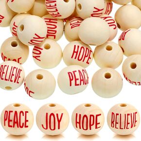100 Pieces Christmas Wood Bead Christmas Words Sign Greeting Words Beads Wood Balls Ornament Balls Farmhouse for DIY(Popular,Red Print) in Saudi Arabia