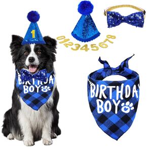 لوازم حفلة عيد ميلاد الحيوانات الأليفة ، عيد ميلاد الحيوانات الأليفة باندانا قبعة بوتي رقم للقطط الكلاب الكبيرة ، الحجم العالمي ، الأزرق in Kuwait