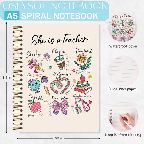 OSLYSOF Christian Teacher Spiral Notebook, Teacher Appreciation Gifts, Bible Journaling Notebooks for Note Taking, Bible Journal for Women Teachers, 5.5x8.3 Inch with 164 Pages in Saudi Arabia