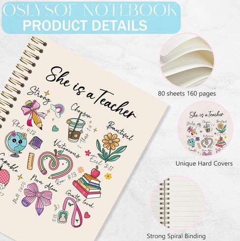 OSLYSOF Christian Teacher Spiral Notebook, Teacher Appreciation Gifts, Bible Journaling Notebooks for Note Taking, Bible Journal for Women Teachers, 5.5x8.3 Inch with 164 Pages in Saudi Arabia