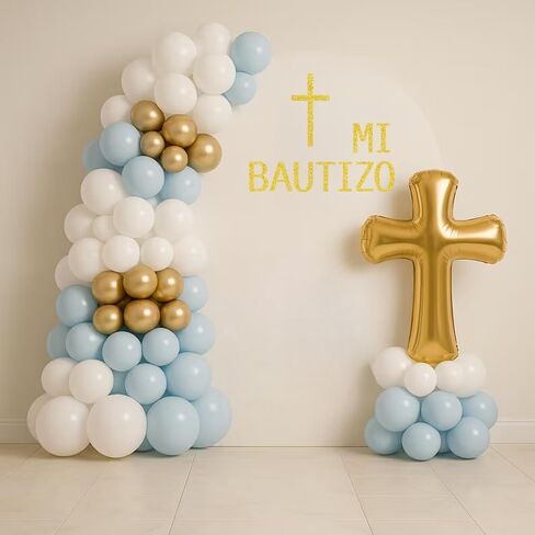 MI BAUTIZO Sign Decals for Balloon Arch, Baptism First Communion Party Decorations Wall Sticker for Christian Boy Girl Baby Shower Party Supplies in Saudi Arabia