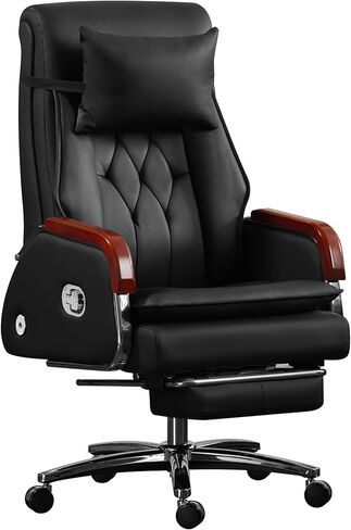 Kinnls Cameron Massage Chair Genuine Leather Executive Office Chair for Long Hours Ergonomic Home Chair Fully Reclining with Pillow,Retractable Footrest and Adjustable Headrest (Cowhide Leather-Black) in Saudi Arabia