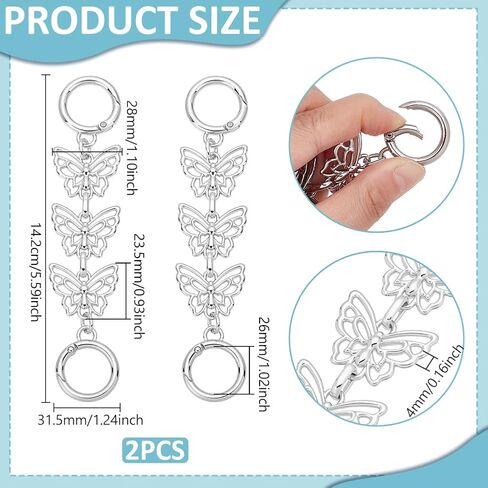 UNICRAFTALE 2Pcs 5.59" Butterfly Purse Extender Chain Women Bag Extender Chain with Spring Gate Ring Platinum Purse Strap Extenders Metal Replacement Chains Strap for Handbags Purses Making in Saudi Arabia