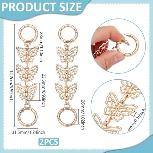 UniCraftale 2pcs 5.59 "Butterfly Prestender Chain Women Women Bag Extender Chain مع حزام حزام Platinum Platinum Platinum Strap Skains Metal Strap لمحافظ حقائب اليد صنع in Kuwait
