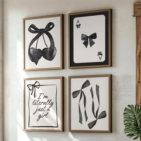 JXREQ Coquette Trendy Black Bow Wall Art Decor, Black Cherry Bow Posters Wall Art Prints Set of 4, Coquette Preppy Room Decor for Teen Girl College Dorm, 8x10 Inch Unframed in Saudi Arabia